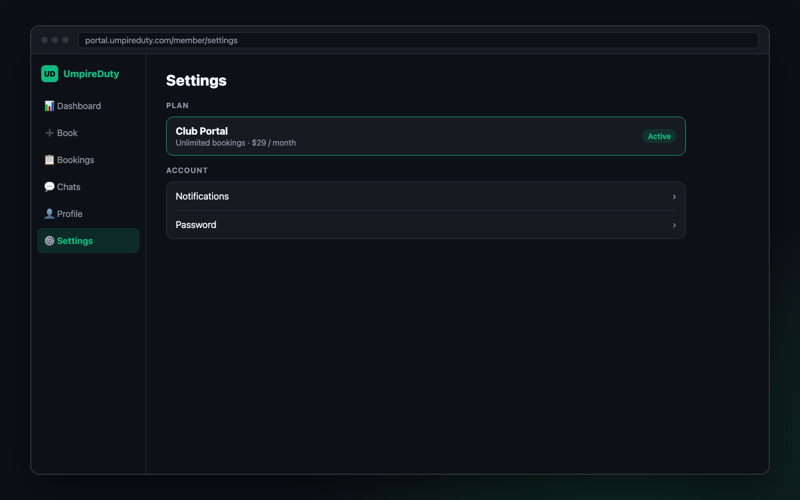 The Club Portal plan under Settings on the web portal