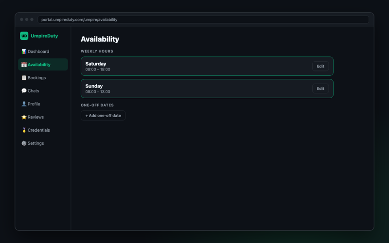 Weekly availability on the web portal